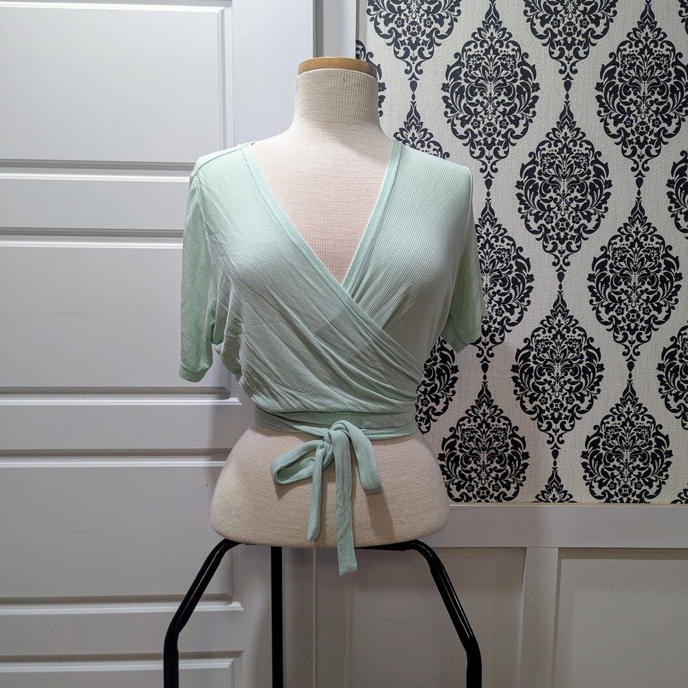 New Green Wrap Tie Front Blouse